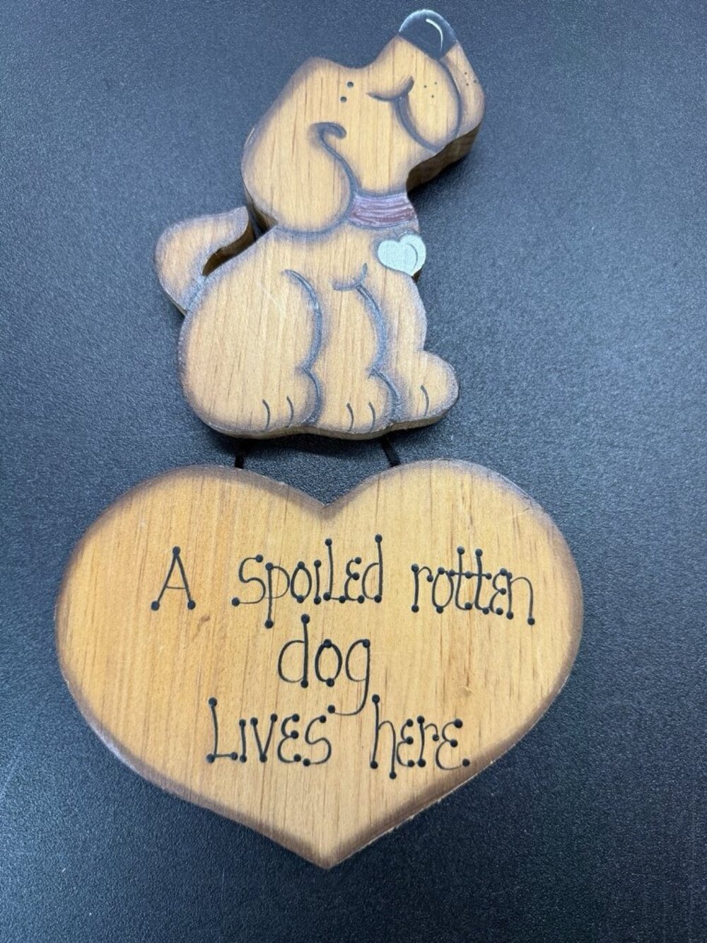 Vintage Spoiled Rotten Dog Lives Here Hand Painted Wood Sign For Door Wall 11”